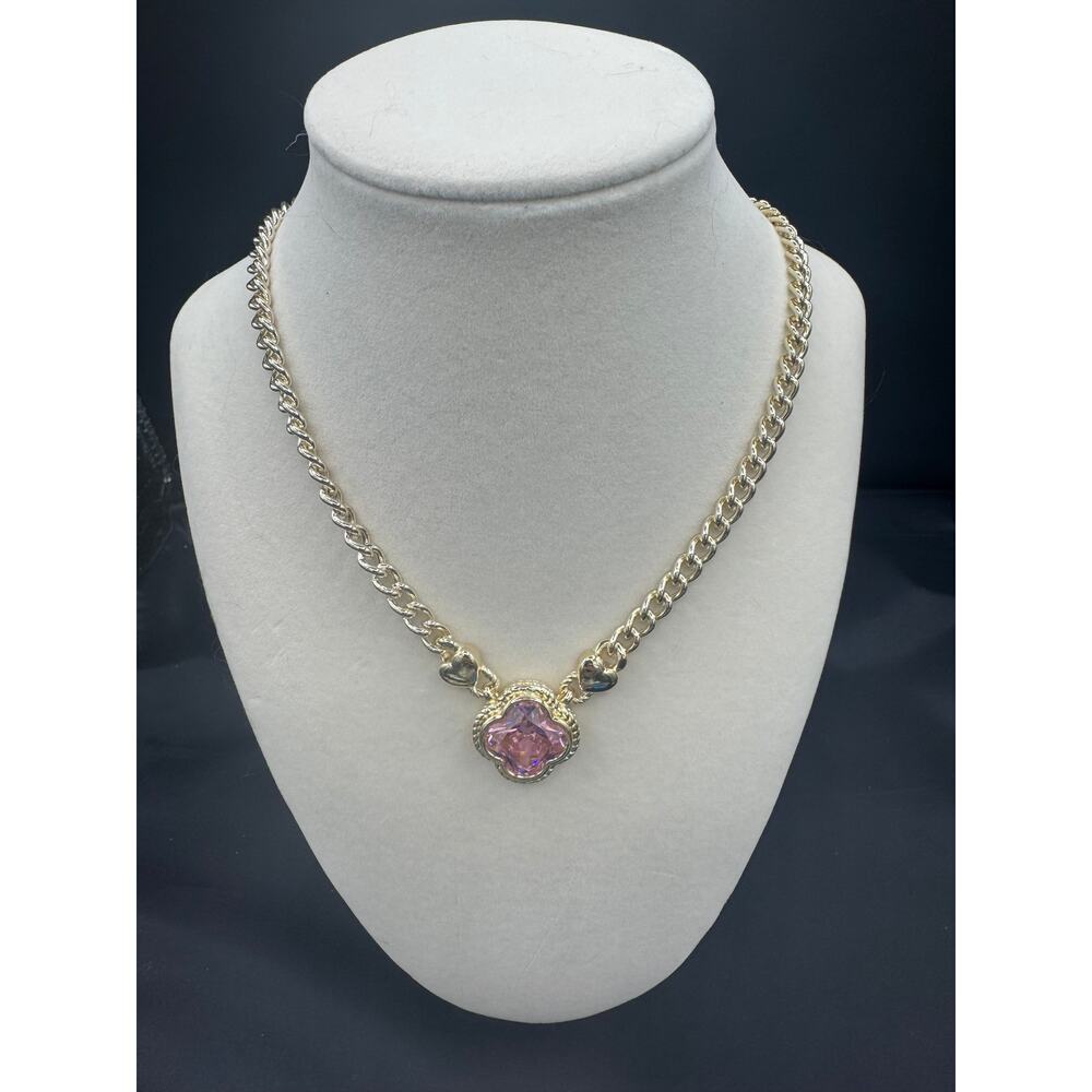 Gold Plated Pink Cubic Zirconia Necklace